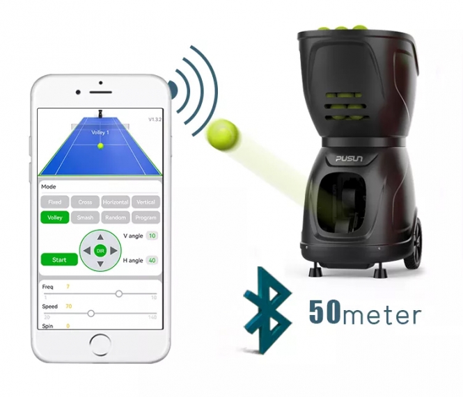 PUSUN PT9001 Tennis Ball Machine Portable Professional Automatic Launcher Tennis Training Equipment APP Control with Battery